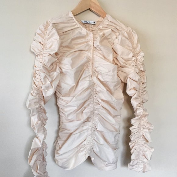 ZARA Cotton Poplin Ruched Blouse, Summer Blouse For Women, Excellent Condition - Picture 6 of 10